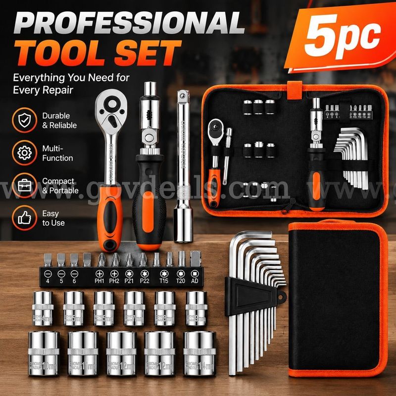 SHIPPING AVAILABLE Lot of 5 New 24-Piece Mechanic Tool Set, Household Hand Tools Kit in Box (AA-01)