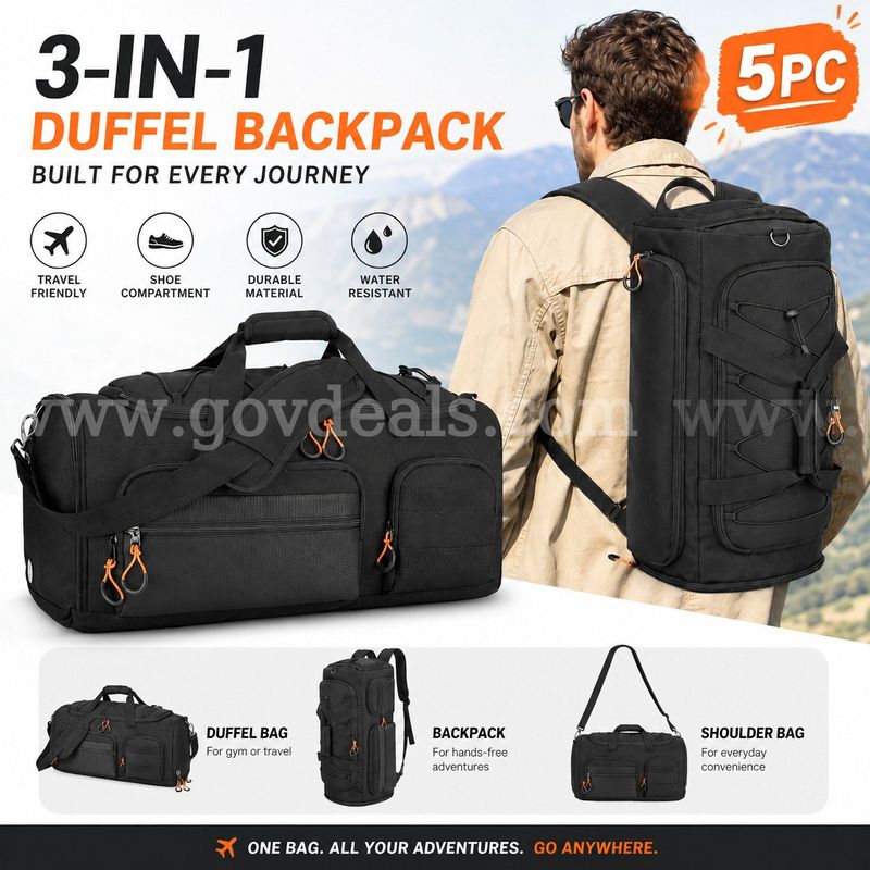 SHIPPING AVAILABLE Lot of 5 Searock 45L Gym Bag for Men, 3-In-1 Duffle Bag Backpack for Travel | Sports Bags(AA-04)