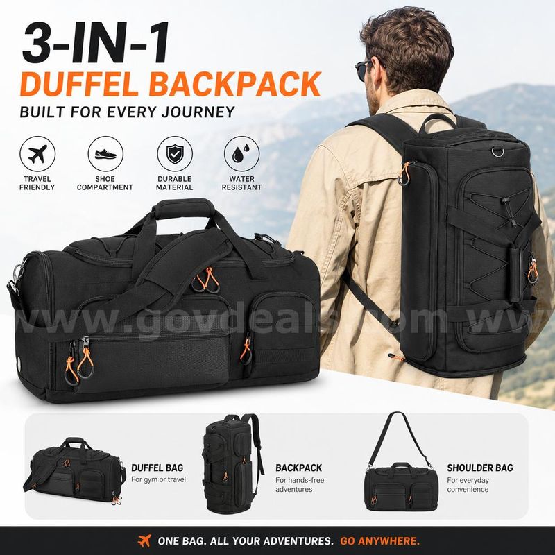SHIPPING AVAILABLE Lot of 5 Searock 45L Gym Bag for Men, 3-In-1 Duffle Bag Backpack for Travel | Sports Bags(AA-04)