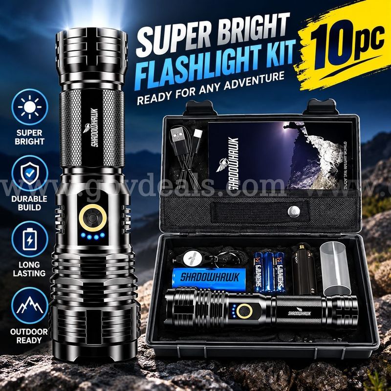Shipping Available Lot of 10 Shadowhawk Taschenlampe Led 10000 Lumen, Extrem Hell Taschenlampe USB Aufladbar （12-01）