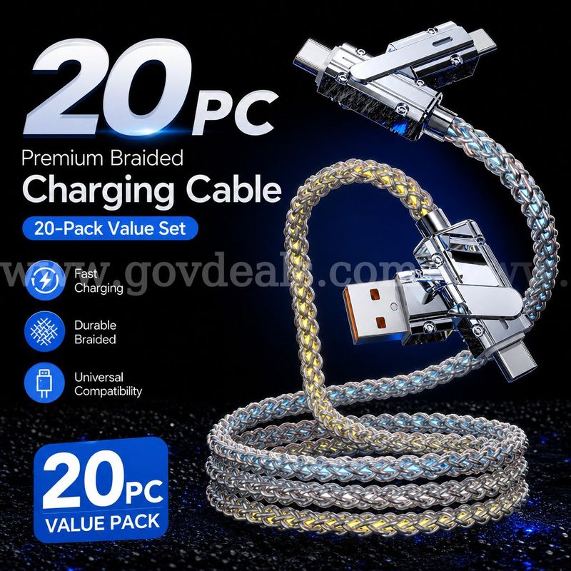 SHIPPING AVAILABLE 20pcs 4-in-1 LED Light Up Fast Charging Cable 3.3FT RGB Glowing Multi USB Cord(AA-06)