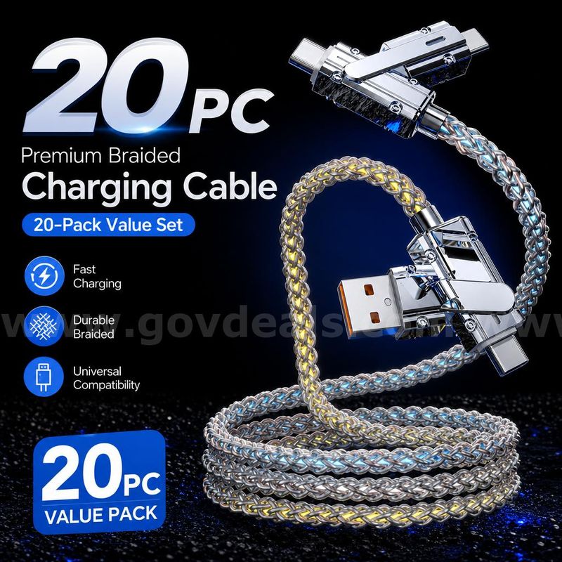 SHIPPING AVAILABLE 20pcs 4-in-1 LED Light Up Fast Charging Cable 3.3FT RGB Glowing Multi USB Cord(AA-06)