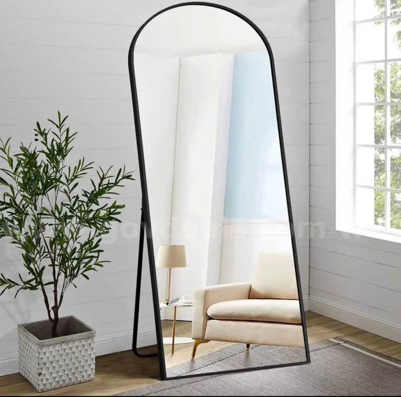32" x 72" Arched Full Length Floor Mirror w/ Stand Black Metal Frame