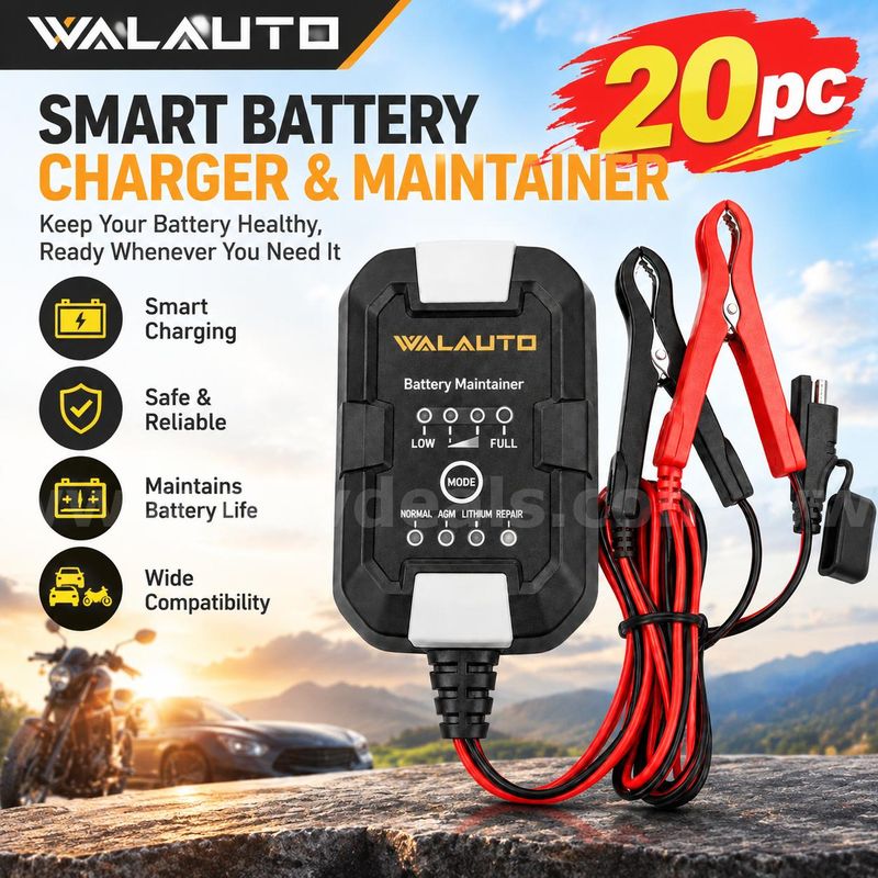 SHIPPING AVAILABLE BRAND NEW Lot of 20 Walauto GAP02, Fully-Automatic Smart Battery Charger, Maintainer 1-Amp(A3-4A)