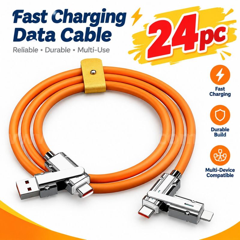 SHIPPING AVAILABLE Lot of 24 New 4-in-1 Fast Charging Cables, 3.4 FT Multi USB Cable with Type-C/Lightning (AA-02)