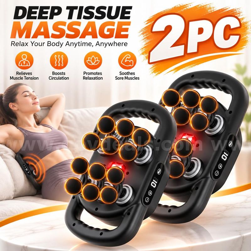 Shipping Available Lot of 2 Handheld 12-Head Deep Tissue Muscle Percussion Massager for Body Pain Relief