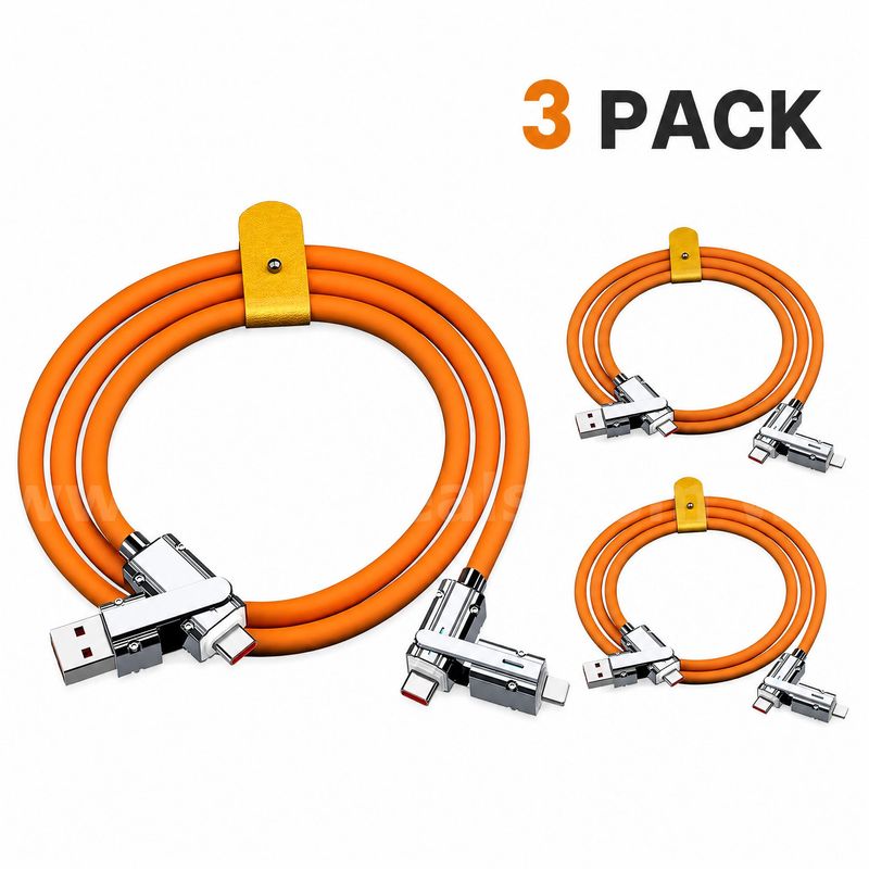 SHIPPING AVAILABLE Lot of 3 New 4-in-1 Fast Charging Cables, 3.4 FT Multi USB Cable with Type-C/Lightning (AA-02)