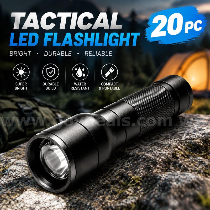 SHIPPING AVAILABLE Bulk Lot of 20 Zoomable Tactical LED Flashlights – High Lumens, 5 Light Modes (4389)