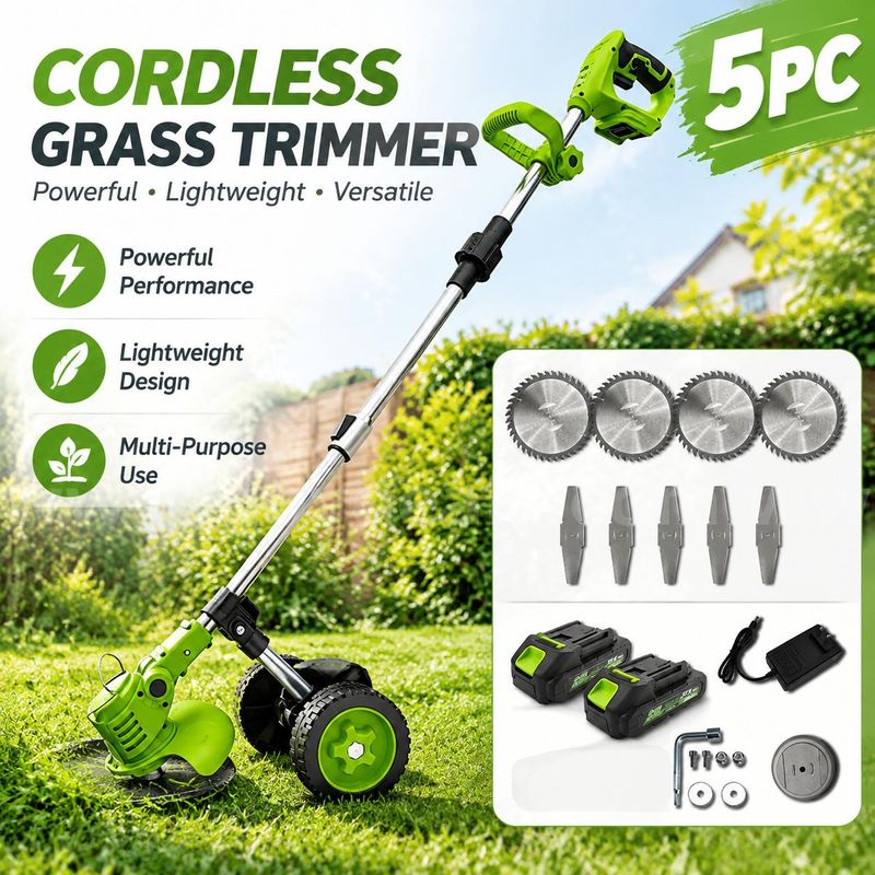 SHIPPING AVAILABLE Lot of 5 Cordless Weed Eater with Wheels, 21V Electric Grass Trimmer Edger with 2 Batteries(M-1)
