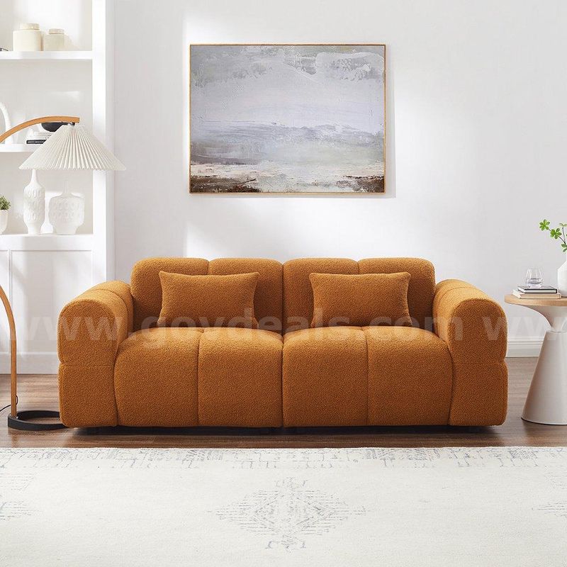 SHIPPING AVAILABLE 80" Oversized Orange Boucle Modern Loveseat Sofa - Deep Seat Cloud Couch for Living Room (A-110)