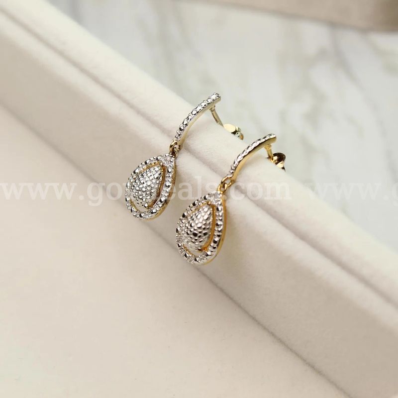 Vintage 18K Gold Plated Teardrop Earrings – Sterling Silver .925 – Diamond Chips – 1" Drop