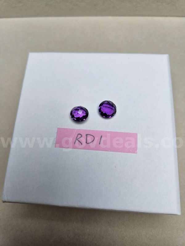 Natural Brazil Round Checkerboard Faceted AAA Amethyst (Matched Pair) - 7.4 Total Carats