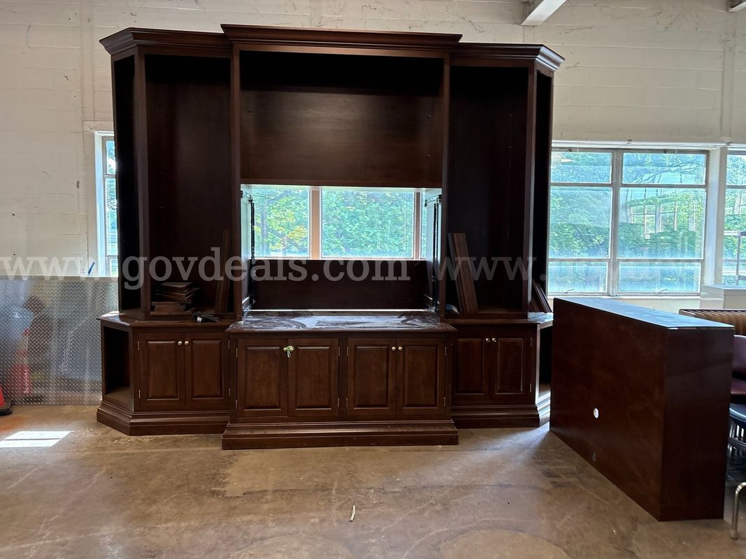 Executive TV / Bookcase Wall Cabinet (Dimensions: 10' 8" H × 14' 1" W)