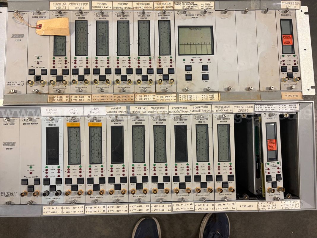 Two (2) Bently Nevada 3300 Racks with Vibration Monitors & Tachometers - GLI Model 692P - Allen Bradley 421D
