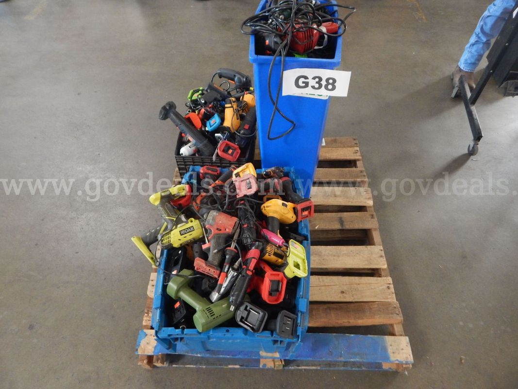 Lot G38 - (3) Bins of Corded and Battery Powered Tools - Misc. Brands