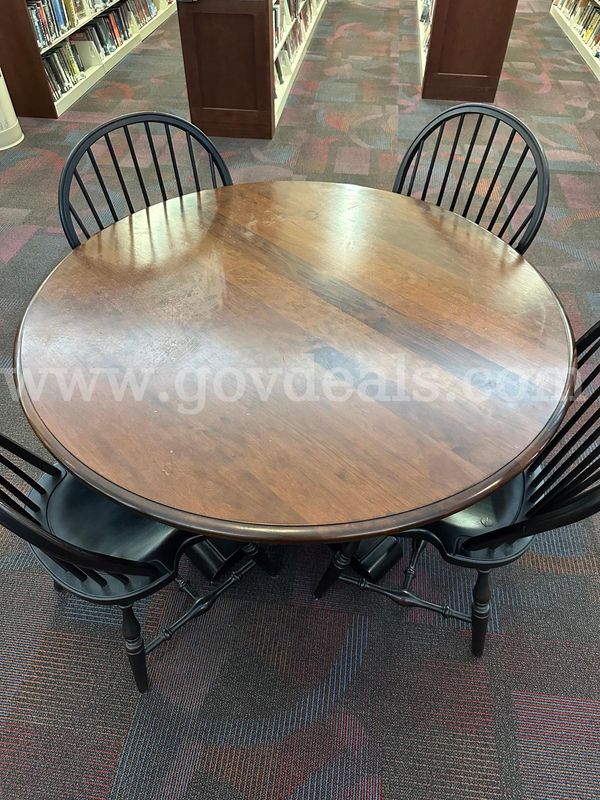 Round Solid Wood Table and Four (4) chairs