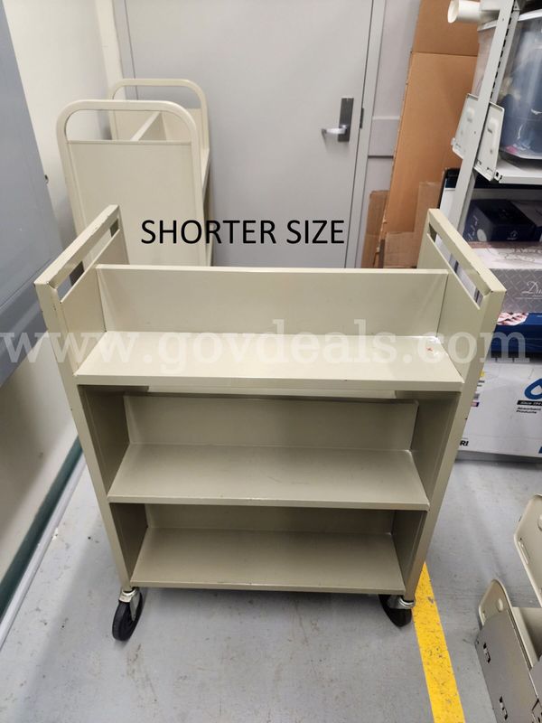 Four rolling metal book cart (Shorter size: 42" H X 31" W X 17" D)