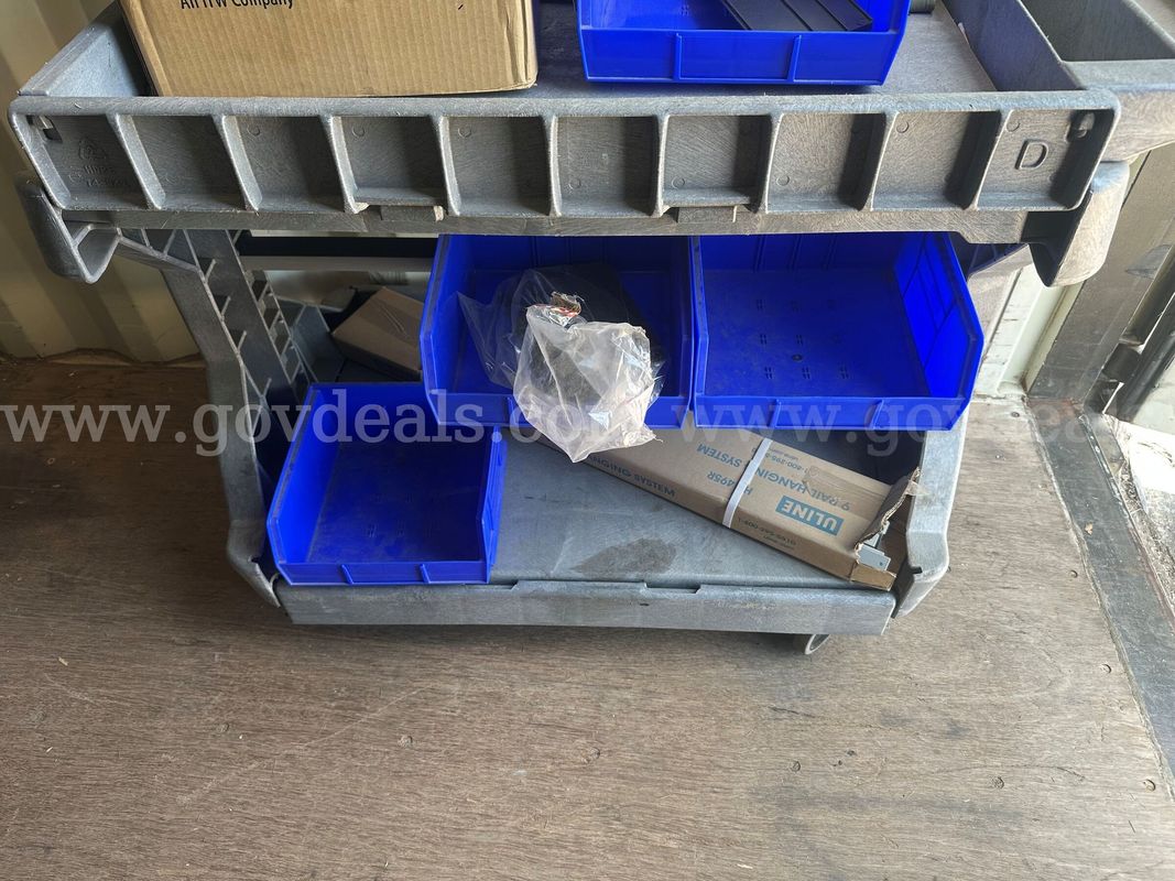 Three (3) MOBILE WORKSTATION CART W BLUE BINS