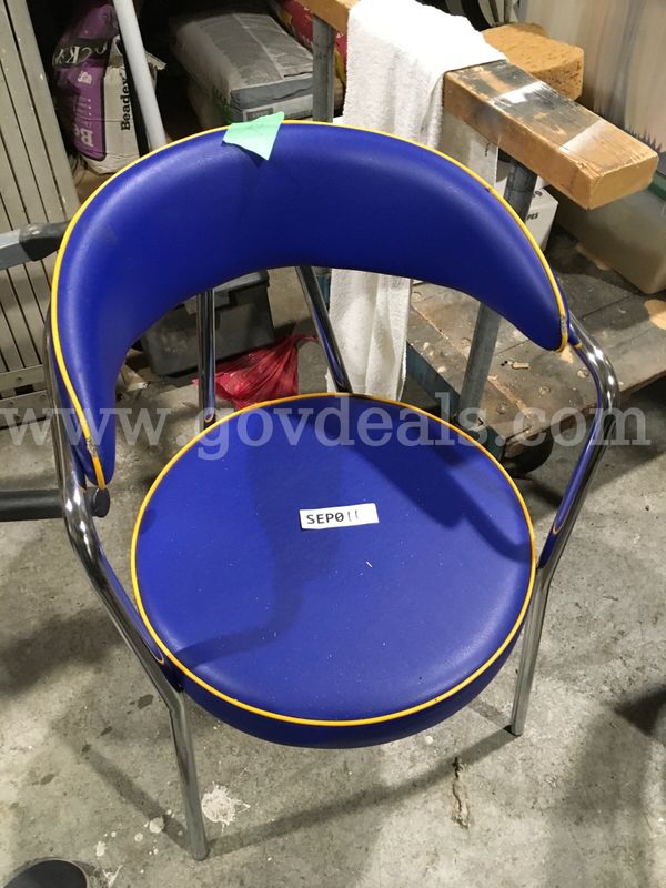 1x Blue Leather Cushion Chair w/ Metal Frame