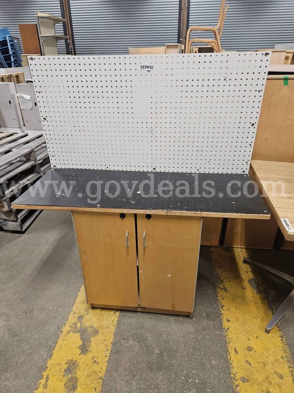 Kids wooden storage cabinet workbench