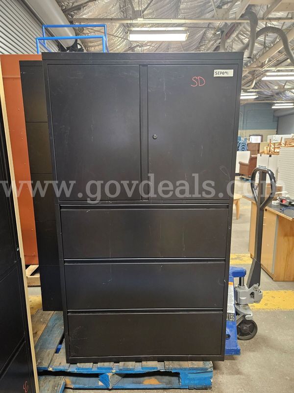 1 Metal Black Storage Cabinet with 3 Drawers and 2 Doors