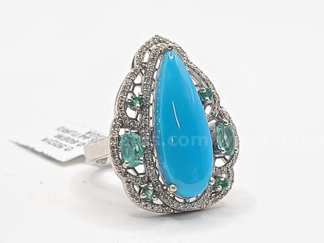 5.44ctw Natural Turquoise Diamond Emerald Ring Size 7