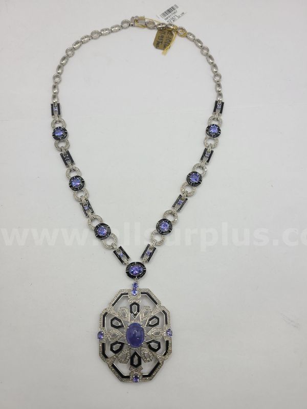 Natural 11.93ctw Tanzanite Zoisite Pendant Necklace with Natural Diamonds