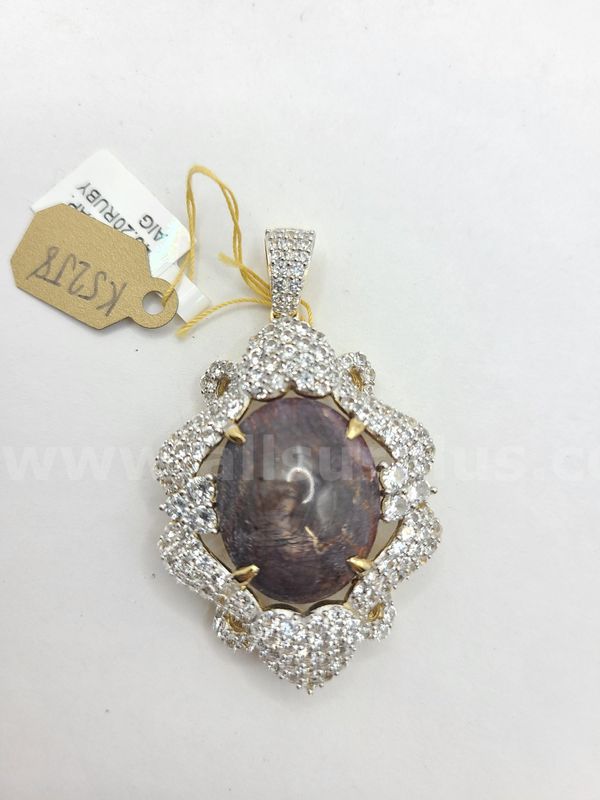 Stunning 49.20ct Star Ruby & White Sapphire Pendant Necklace NO HEAT RUBY