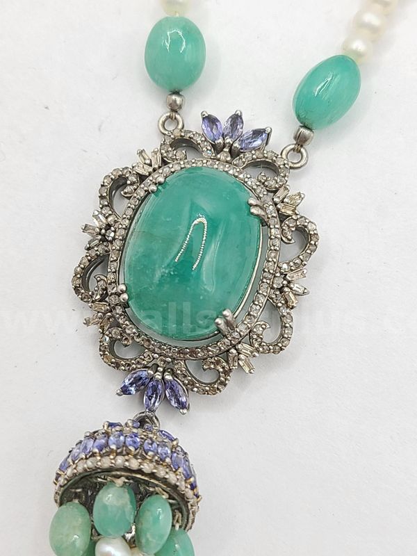 Tanzanite Pearl Emerald Beryl Necklace Beautiful Piece!