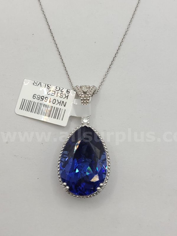 24.51ctw Lab Grown Sapphire Corundum Natural Diamond Pendant Necklace Brilliant!
