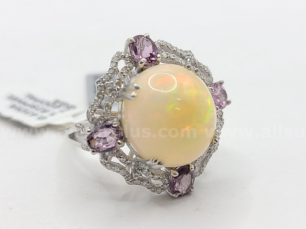 Natural 7.40ctw Opal Spinel Diamond Ring Size 7.25