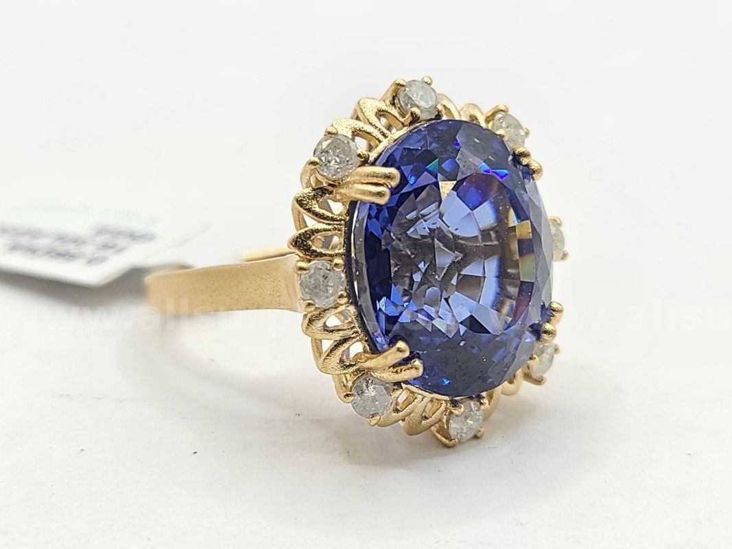 Lab Grown 16.30ctw Sapphire Oval Natural Diamond Ring Size 7.25