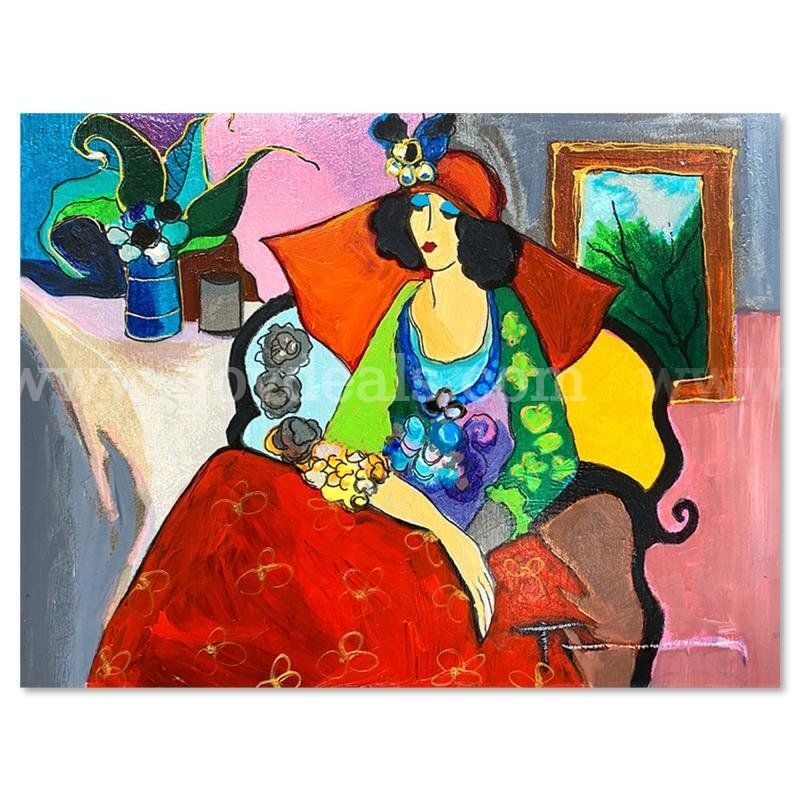 Itzchak Tarkay (1935-2012), "Red Hat" Original Fine Art
