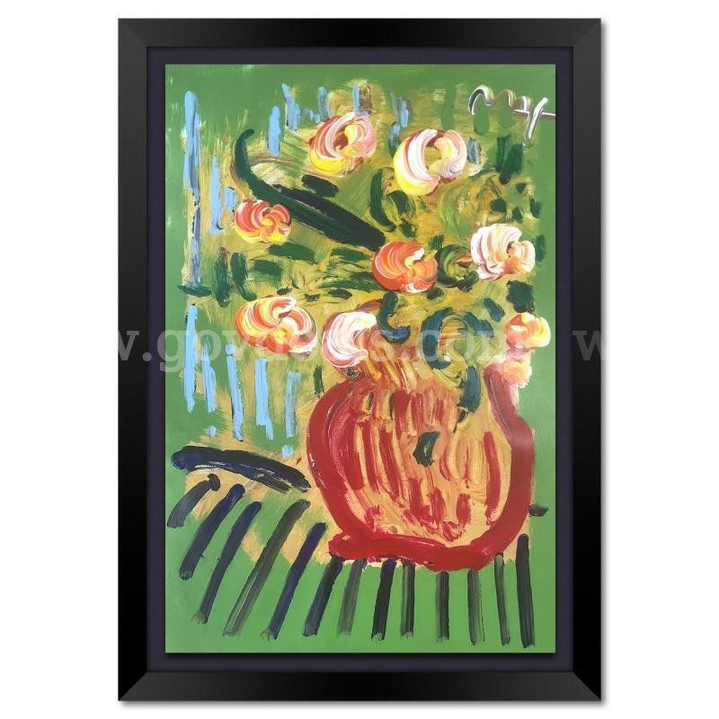 Peter Max, "Abstract Flowers (Green)" Original Fine Art