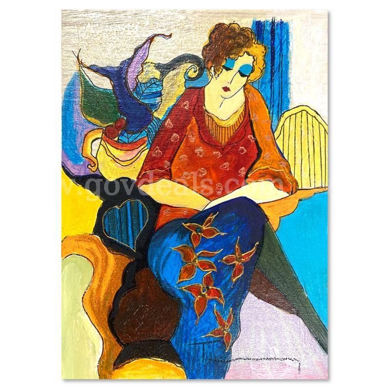 Itzchak Tarkay (1935-2012), "Waiting" Original Fine Art