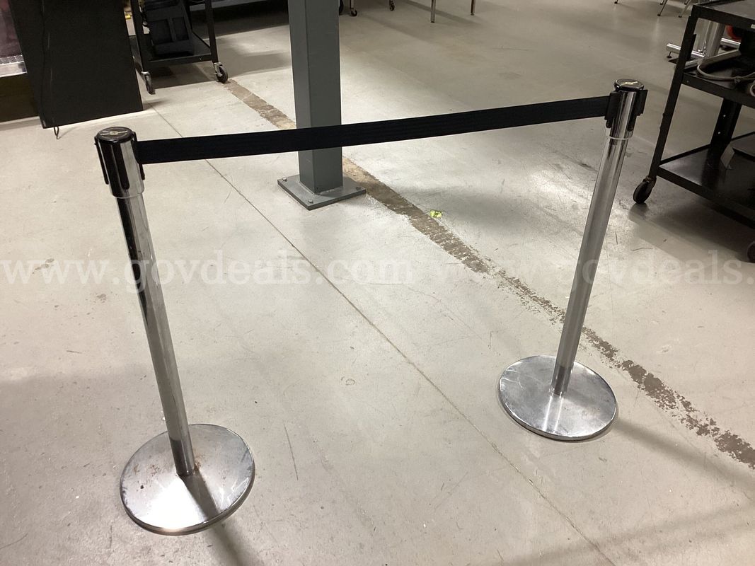 Tensabarrier Chrome Crowd Control Stanchions with Black Retractable Belt (Set of 2)