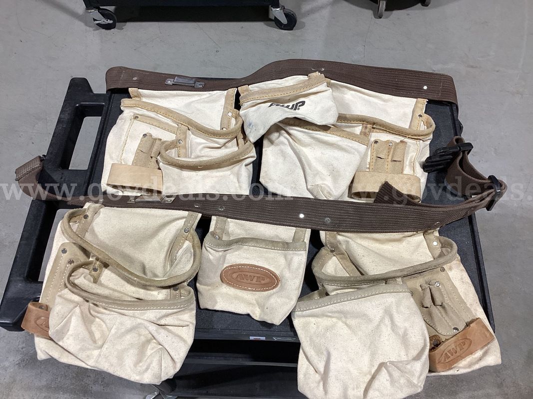 (Lot of 2) AWP Heavy-Duty Canvas & Leather Construction Tool Belts / Aprons - Used