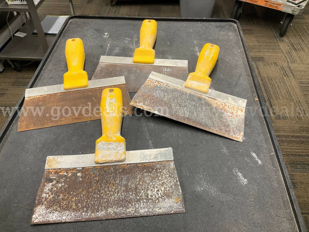 Lot of 4 8" Drywall Taping Knives / Joint Knives (Yellow Plastic Handles)