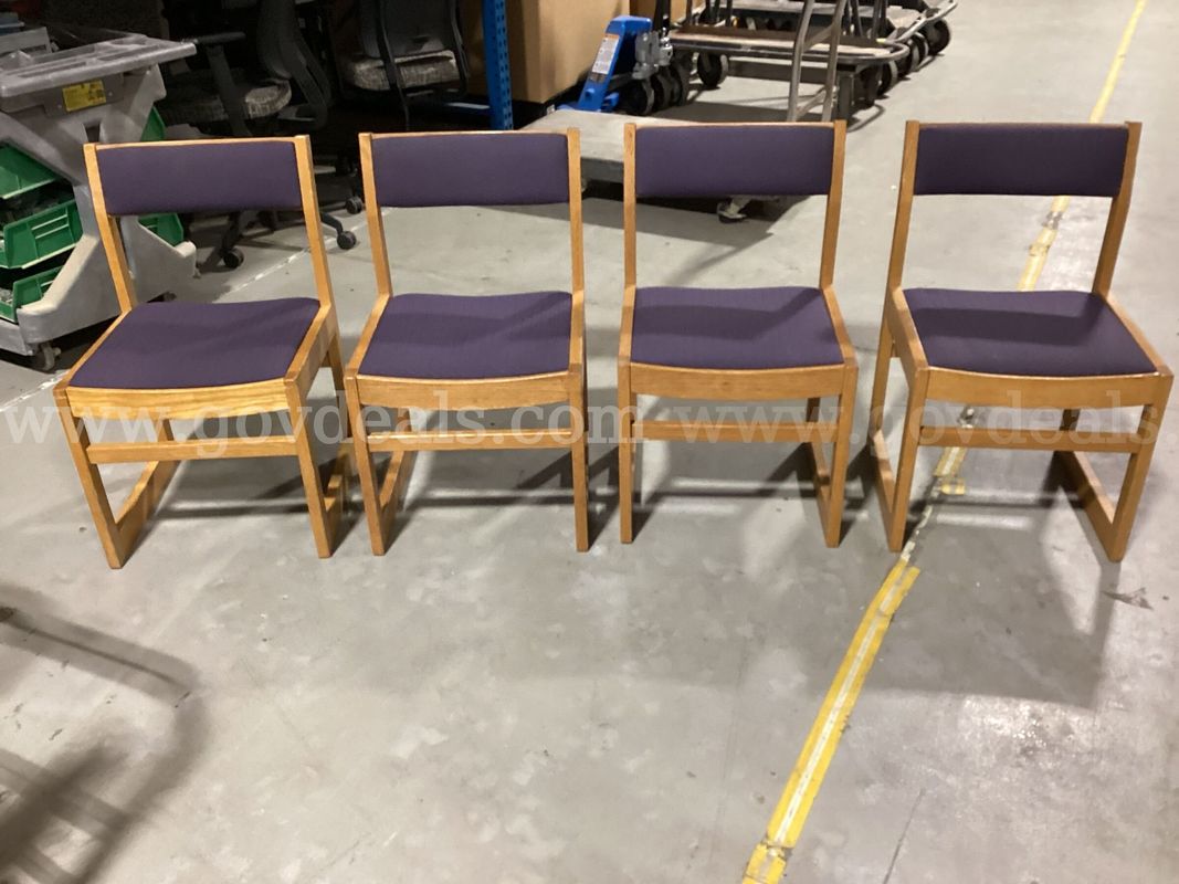 Set of 4 Jasper Chair Co. Solid Oak Library / Side Chairs - Purple Upholstery