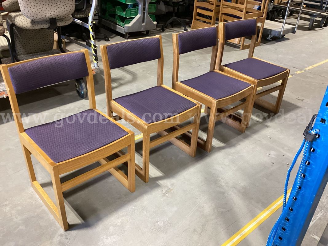 Set of 4 Jasper Chair Co. Solid Oak Library / Side Chairs - Purple Upholstery