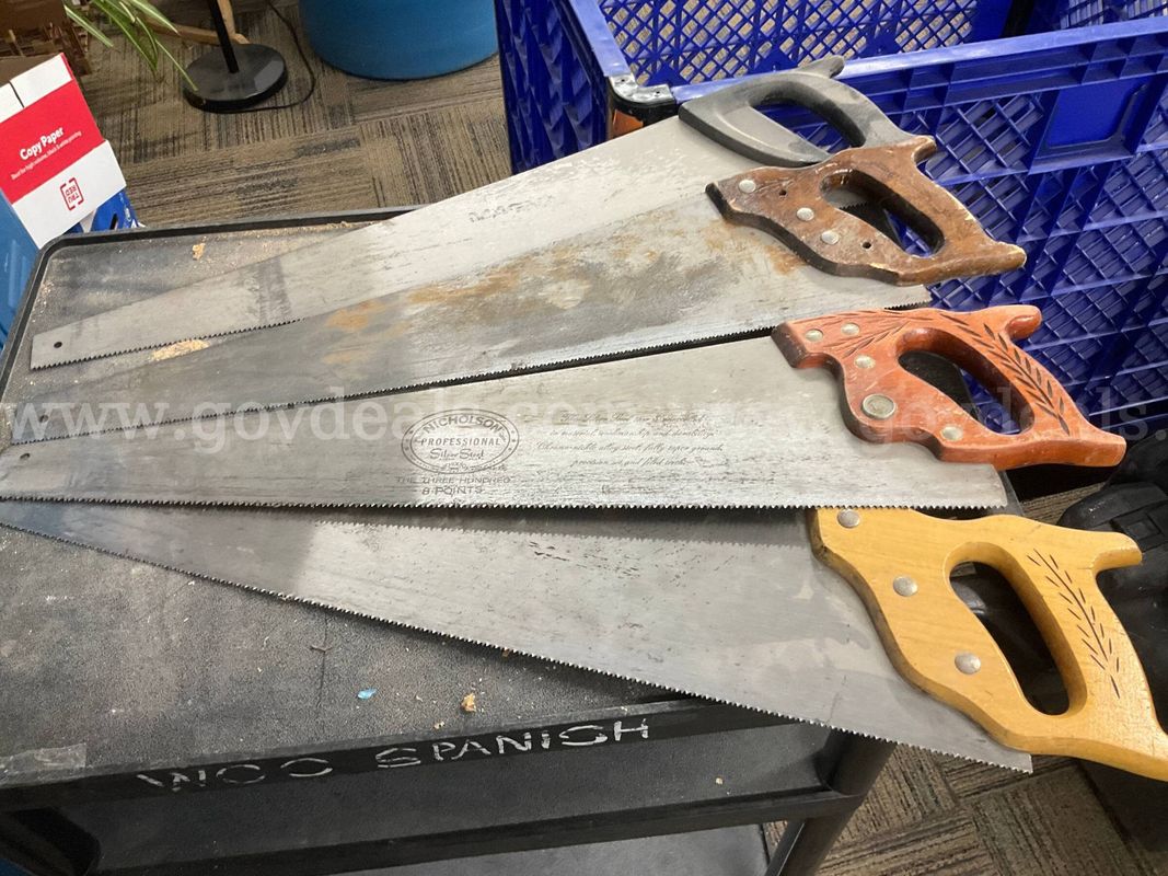 Vintage Hand Saw Lot of 4 – Nicholson Professional "The Three Hundred" Silver Steel & Carved Wood Handles