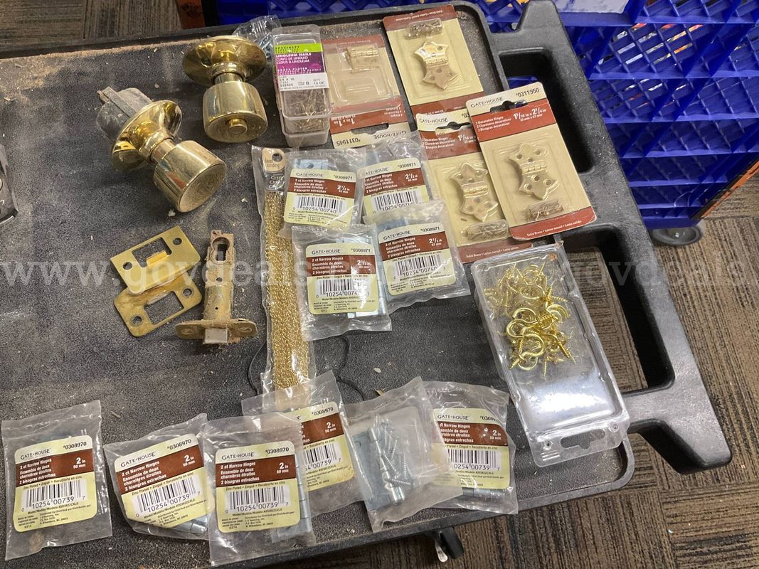 Assorted Brass Door Hardware Lot – Doorknobs, Hinges, Screws & Decorative Hardware (New & Used)
