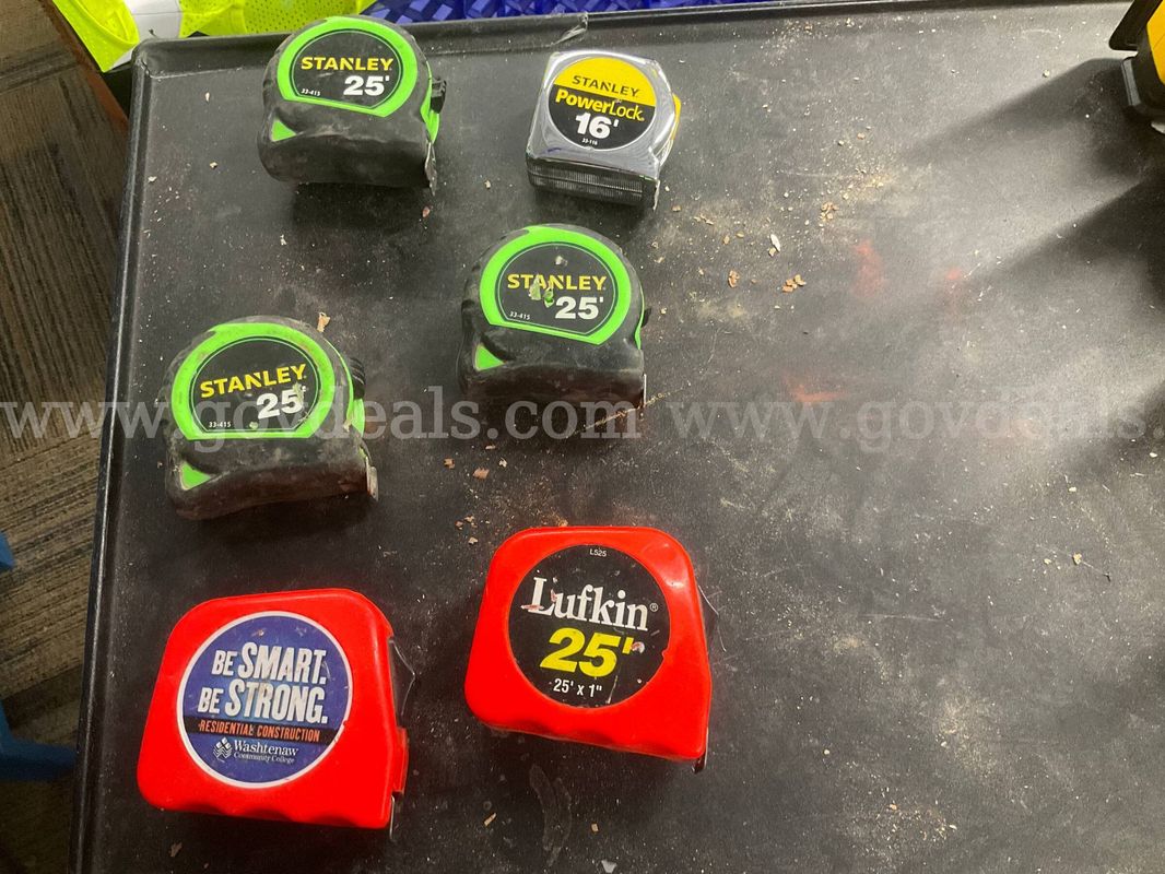 Lot of 6 Used Tape Measures - Stanley 25', Stanley PowerLock 16', Lufkin 25'