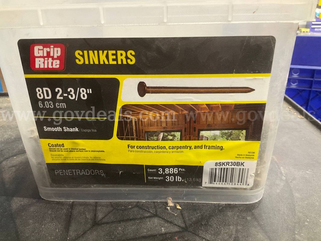 Grip-Rite 8D 2-3/8" Coated Sinker Framing Nails – Partial 30 lb Tub