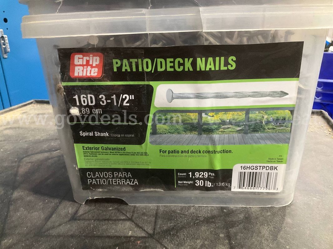 Grip-Rite 16D 3-1/2" Patio & Deck Nails - 30 lb Tub (Spiral Shank, Galvanized)