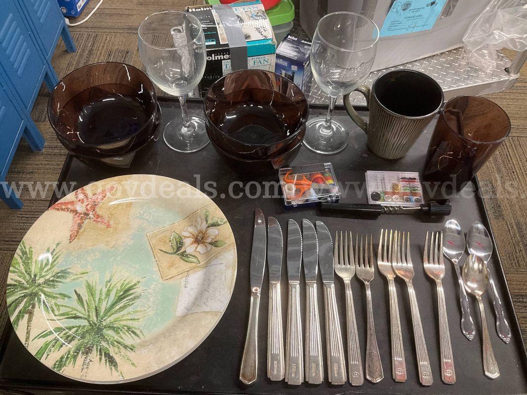 Kitchenware & Home Essentials Lot – Plates, Glassware, Flatware & Sewing Kits