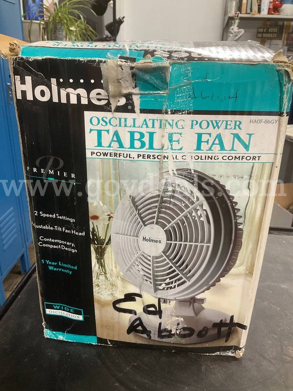 Vintage Holmes Oscillating Power Table Fan (Model HAOF-86GY) – In Box w/ Manual