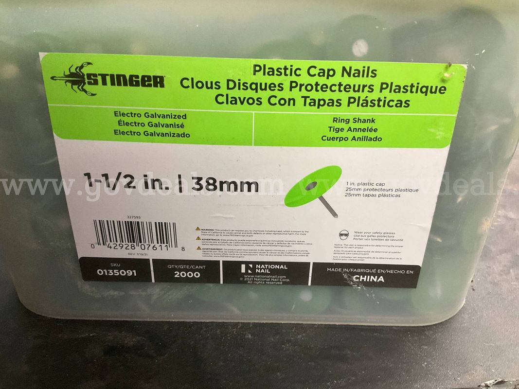 Stinger 1-1/2" Plastic Cap Nails - Unknown Ct (Electro Galvanized, Ring Shank)