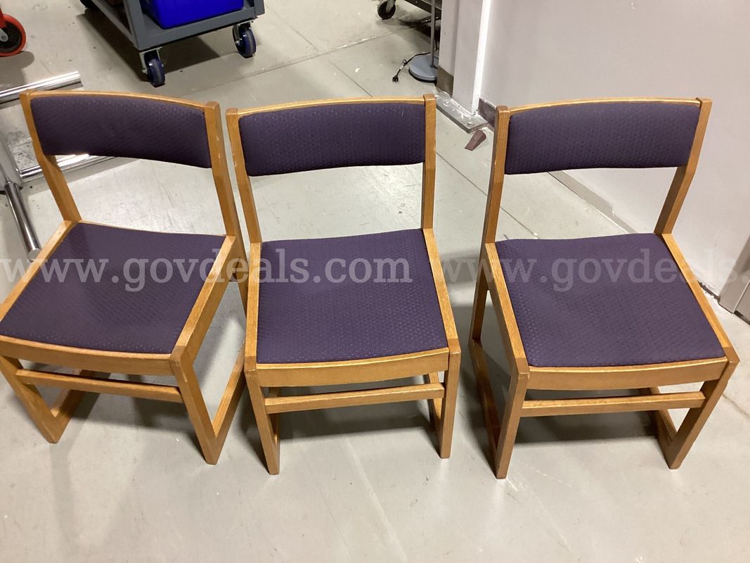 Lot of 3 Vintage/Commercial Jasper Chair Co. Oak Side Chairs - Purple Fabric