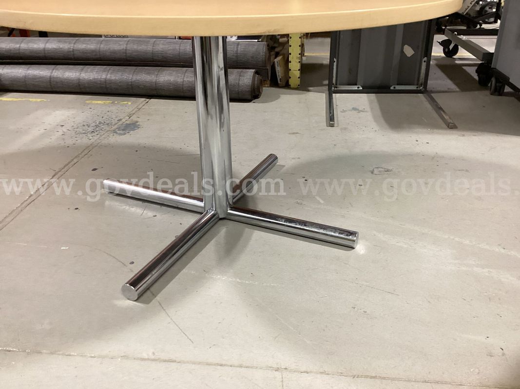 48" Light Maple Round Conference Table w/ Chrome Base & 3 Stackable Armchairs